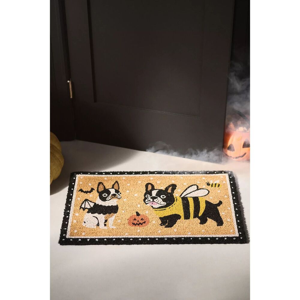 Anthropologie Halloween Frenchies Printed Coir Doormat